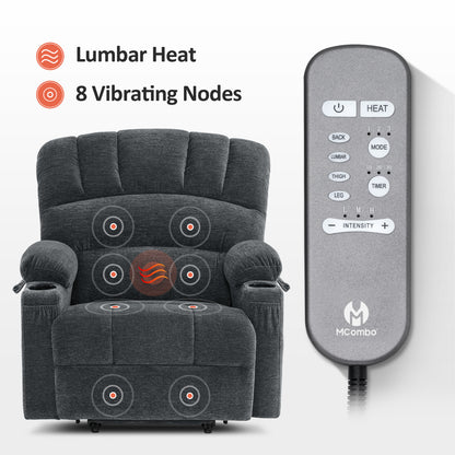 MCombo Power Lift Recliner Chair Sofa with Massage and Heat for Elderly People, Cup Holders, USB Ports, Side Pockets, Fabric 7095 Series