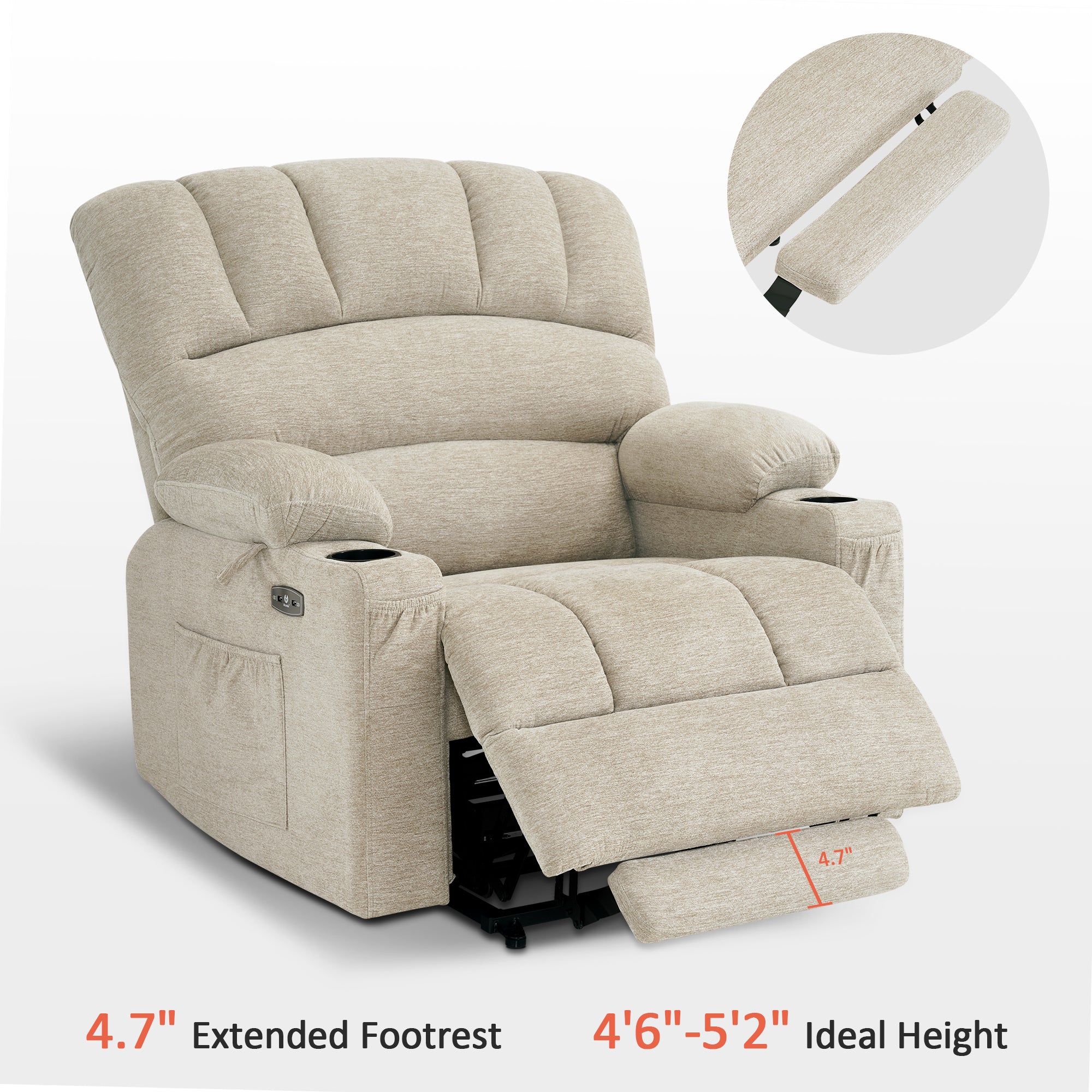 MCombo Power Lift Recliner Chair Sofa with Massage and Heat for Elderly People, Cup Holders, USB Ports, Side Pockets, Fabric 7095 Series