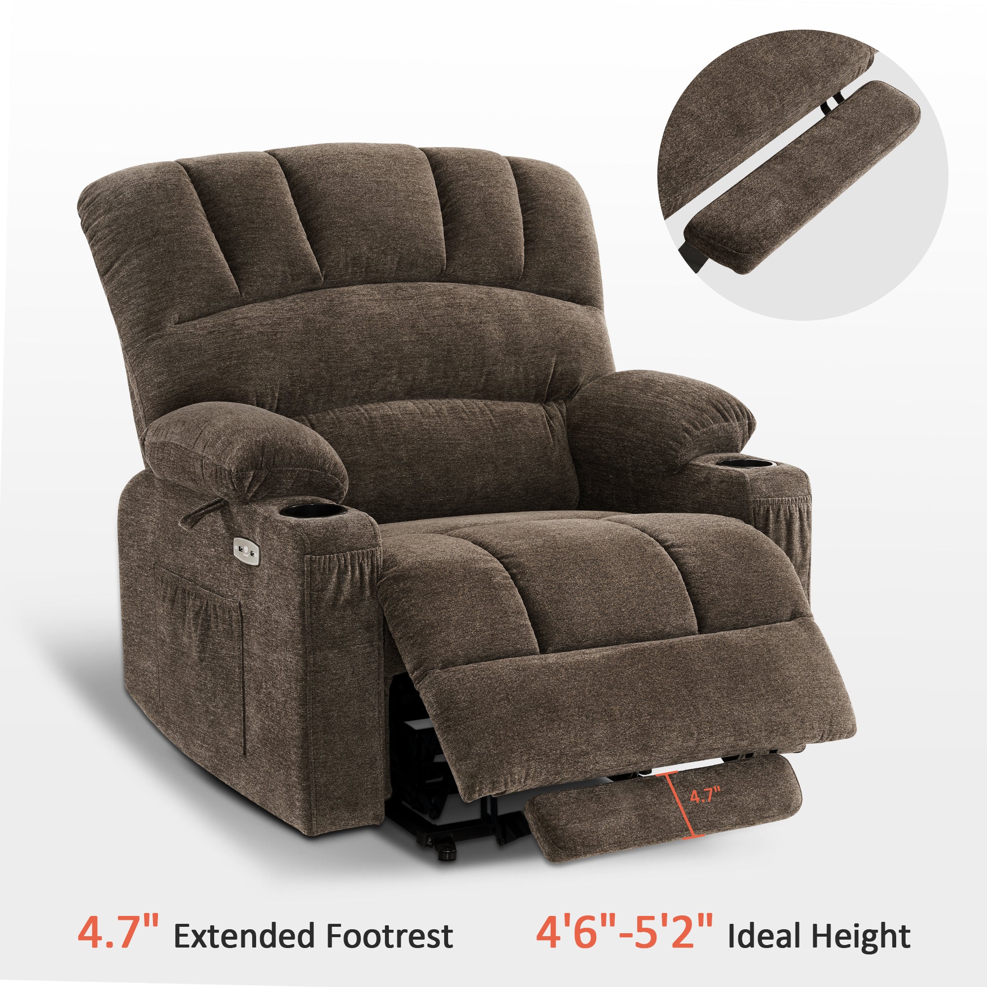 MCombo Power Lift Recliner Chair Sofa with Massage and Heat for Elderly People, Cup Holders, USB Ports, Side Pockets, Fabric 7095 Series