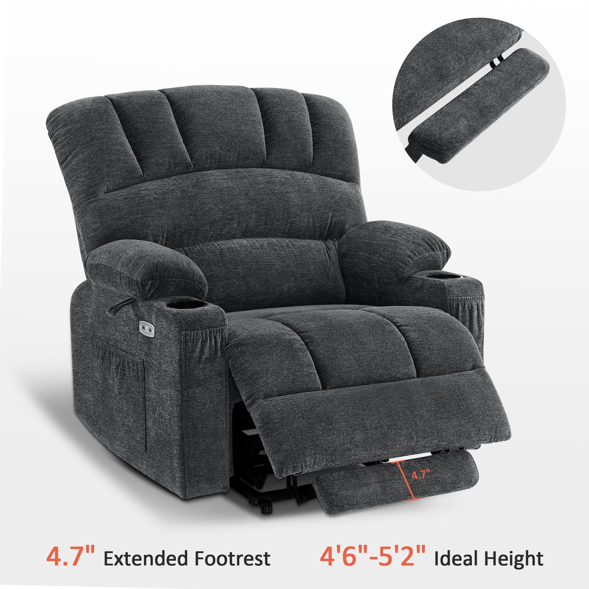 MCombo Power Lift Recliner Chair Sofa with Massage and Heat for Elderly People, Cup Holders, USB Ports, Side Pockets, Fabric 7095 Series