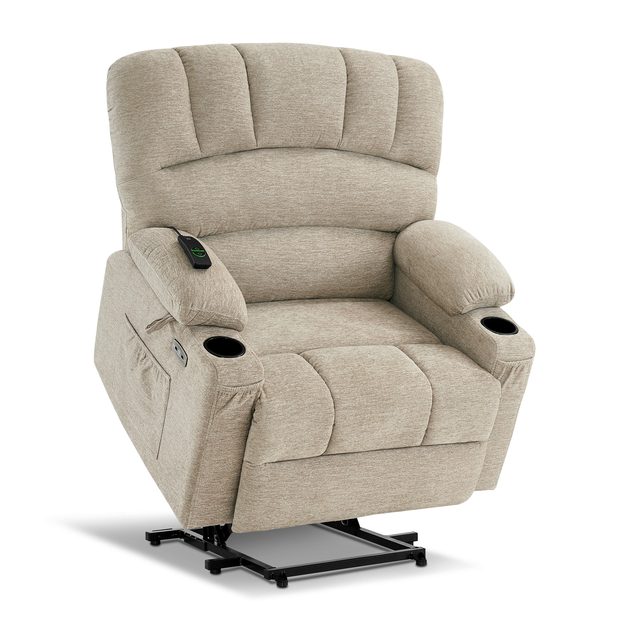 MCombo Power Lift Recliner Chair Sofa with Massage and Heat for Elderly People, Cup Holders, USB Ports, Side Pockets, Fabric 7095 Series