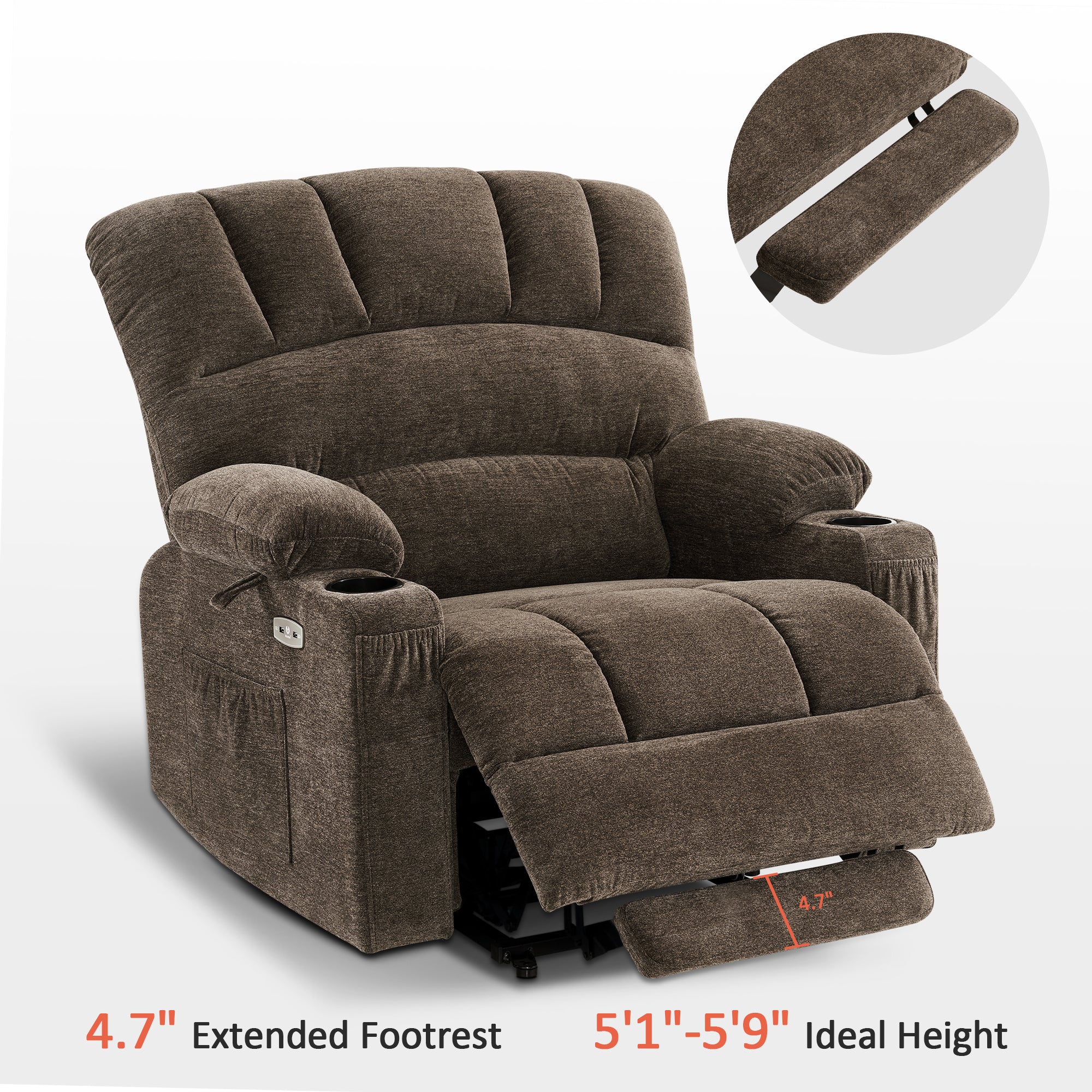 MCombo Power Lift Recliner Chair Sofa with Massage and Heat for Elderly People, Cup Holders, USB Ports, Side Pockets, Fabric 7095 Series