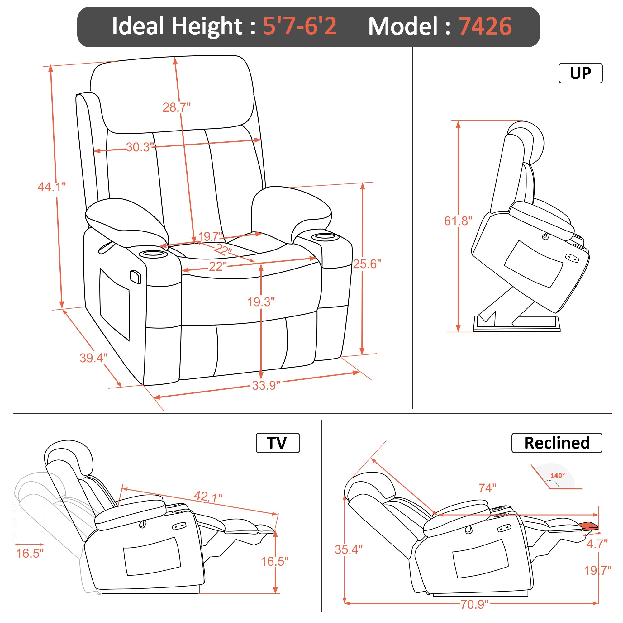 Power Lift Recliner Chair for Elderly, Faux Leather 7426