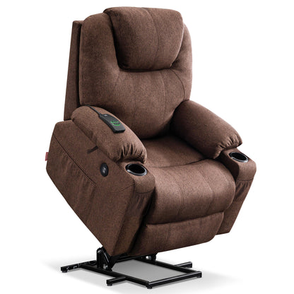 MCombo Electric Power Lift Recliner Chair Sofa with Massage and Heat for Elderly, 3 Positions, 2 Side Pockets and Cup Holders, USB Ports, Fabric 7040 Series