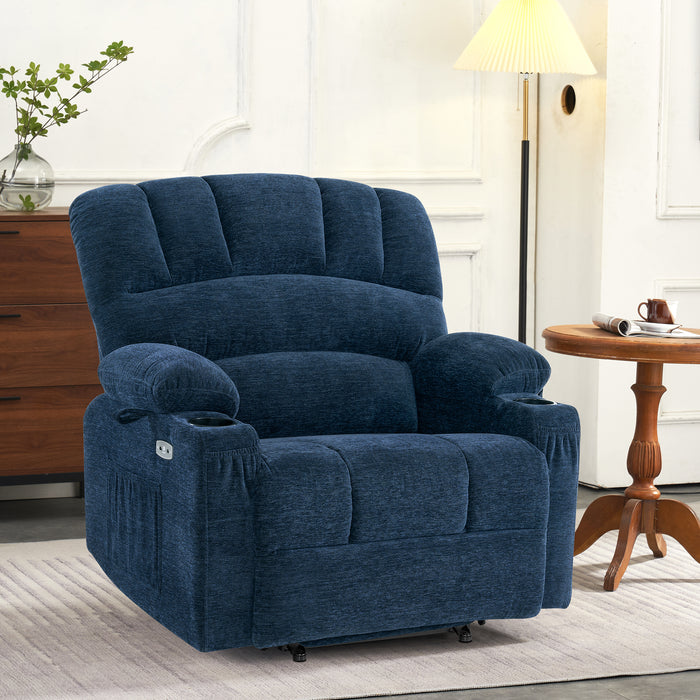 Mcombo Electric Power Swivel Glider Recliner Chair with Heat and Vibrating for Nursery, USB Ports, Pillow, Cup Holders, Remote Control, Fabric 7752