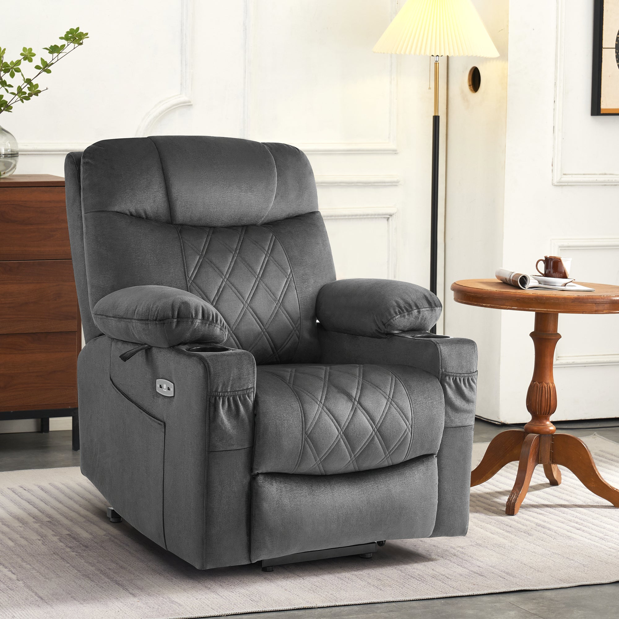 MCombo Small Dual Motor Power Lift Recliner Chair Sofa with Massage and Dual Heating, Adjustable Headrest for Elderly People Petite, USB Ports, Extended Footrest, Fabric 7222