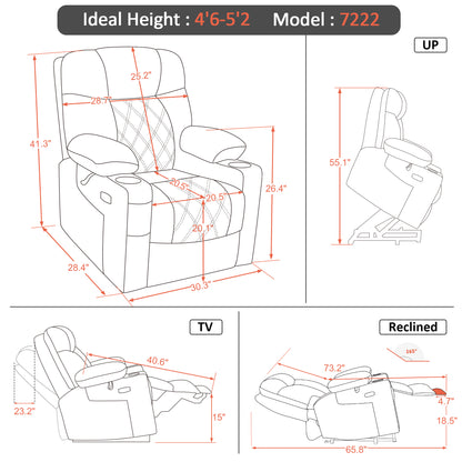 MCombo Small Dual Motor Power Lift Recliner Chair Sofa with Massage and Dual Heating, Adjustable Headrest for Elderly People Petite, USB Ports, Extended Footrest, Fabric 7222