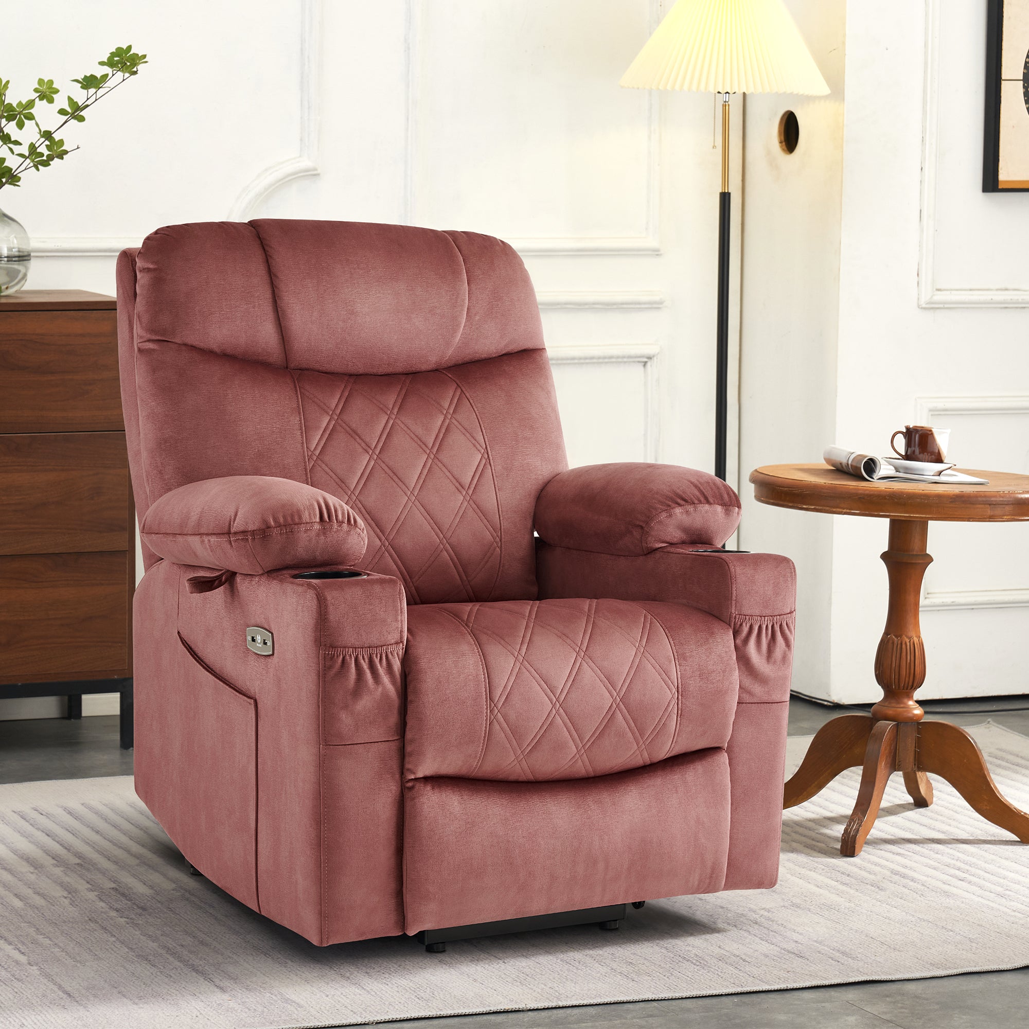 MCombo Small Dual Motor Power Lift Recliner Chair Sofa with Massage and Dual Heating, Adjustable Headrest for Elderly People Petite, USB Ports, Extended Footrest, Fabric 7222