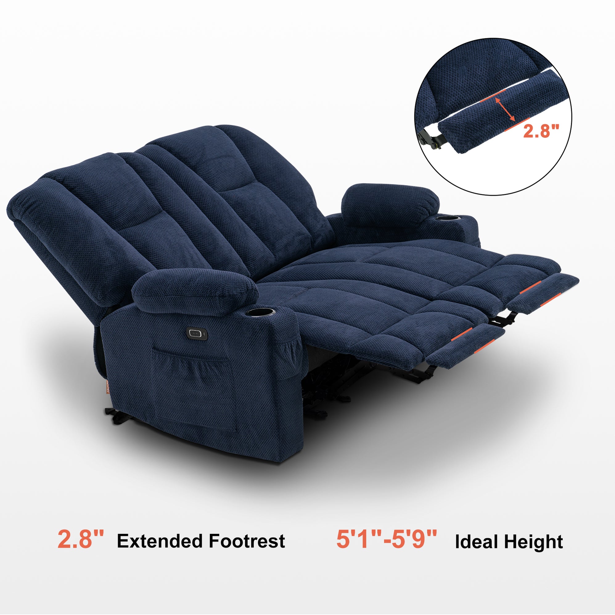 Mcombo Fabric Power Loveseat Recliner, Electric Reclining Sofa with He ...