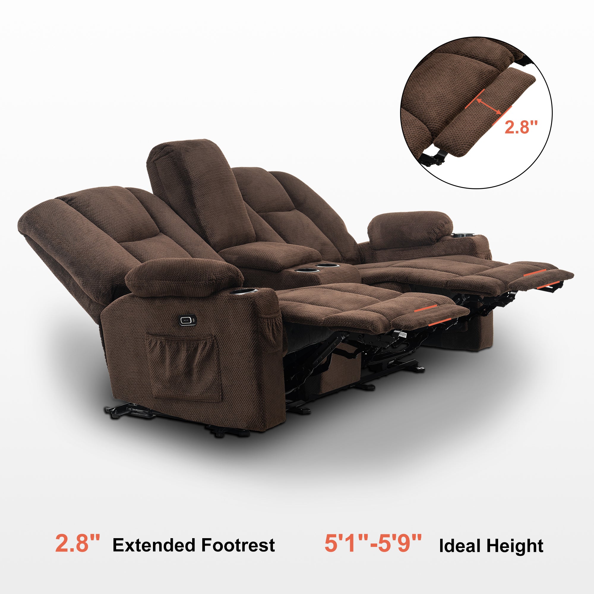 Power Reclining Loveseat with Console,  Heat and Massage, Fabric 6045