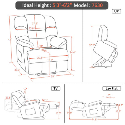 MCombo Lay Flat Dual Motor Power Lift Recliner Chair Sofa with Adjustable Headrest for Elderly People, Infinite Position, Fabric 7630 (Medium)