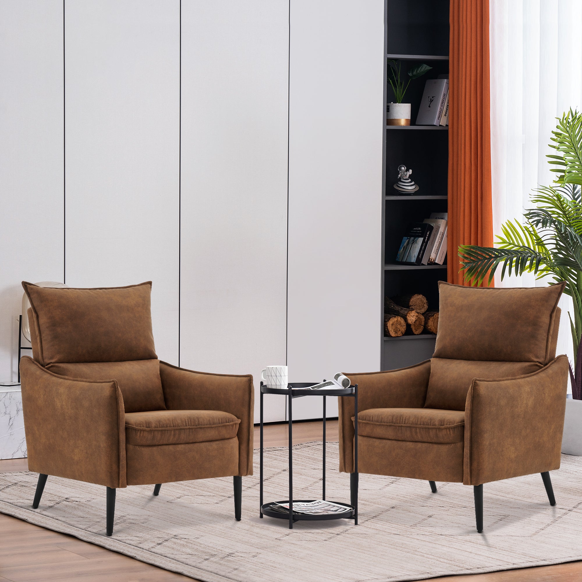 MCombo Accent Club Chair with Ottoman, Leathaire Fabric Armchair with Solid Steel Legs, Lounge Sofa Chairs for Living Reading Room Bedroom 4156