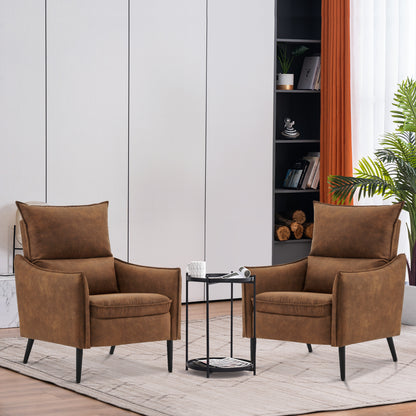 MCombo Accent Club Chair with Ottoman, Leathaire Fabric Armchair with Solid Steel Legs, Lounge Sofa Chairs for Living Reading Room Bedroom 4156