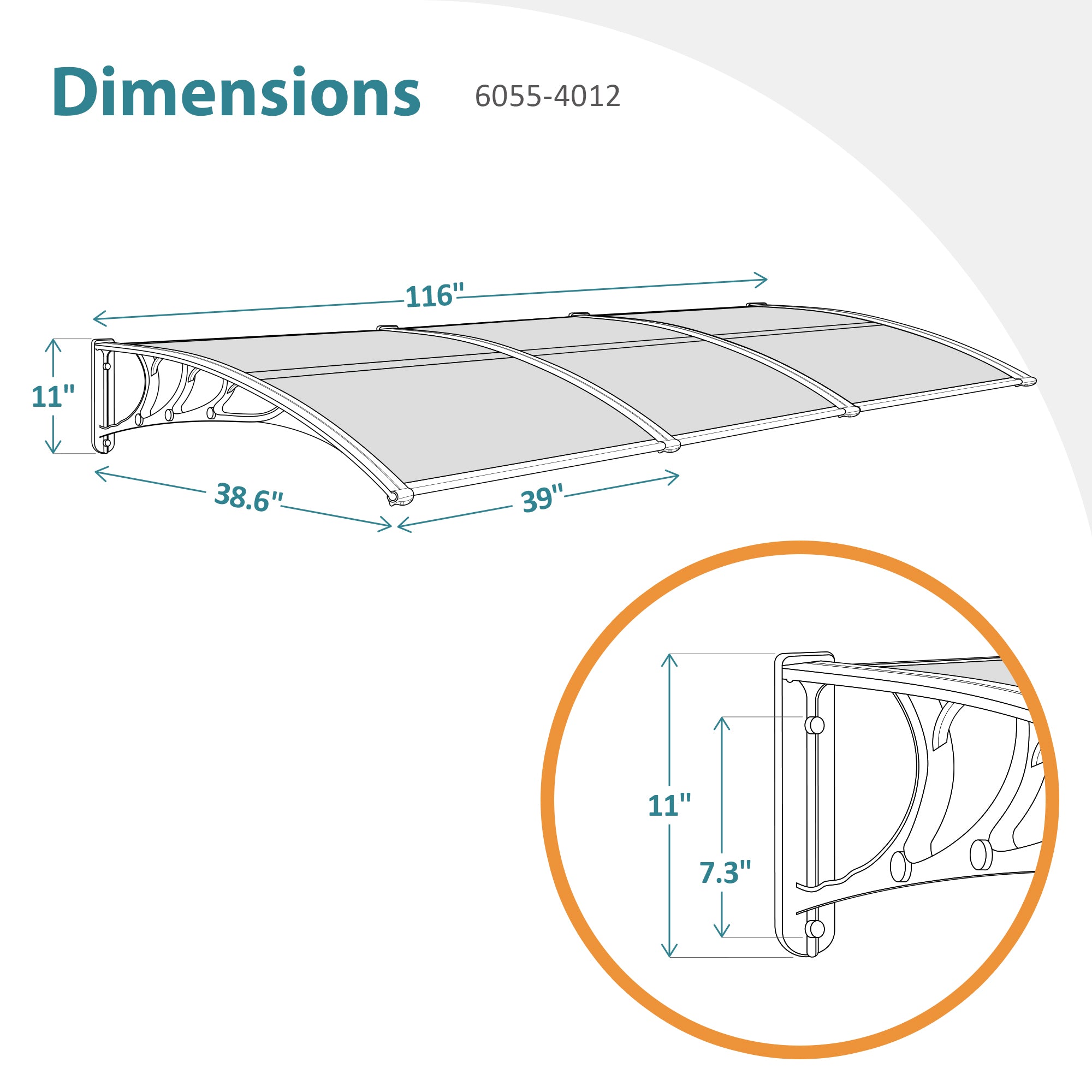 MCombo 40"×40", 40"×80" ,or 40"×120" Window Awning Outdoor Polycarbonate Front Door Patio Cover Garden Canopy 6055-4040/4080/4012