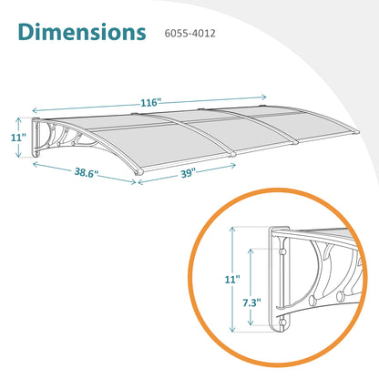 MCombo 40"×40", 40"×80" ,or 40"×120" Window Awning Outdoor Polycarbonate Front Door Patio Cover Garden Canopy 6055-4040/4080/4012