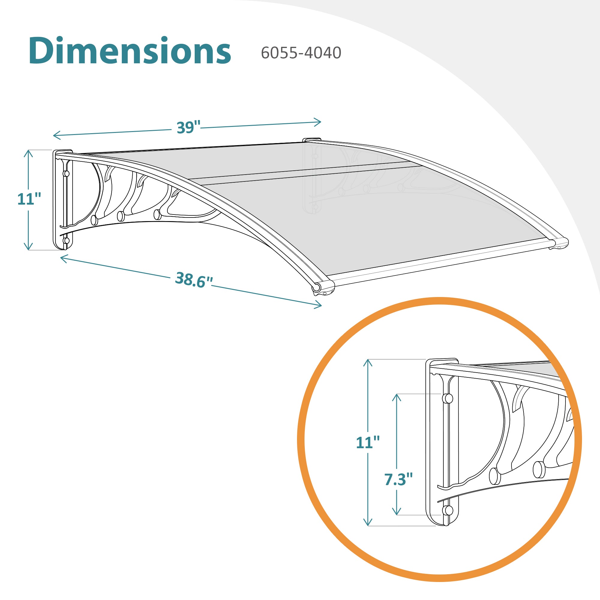 MCombo 40"×40", 40"×80" ,or 40"×120" Window Awning Outdoor Polycarbonate Front Door Patio Cover Garden Canopy 6055-4040/4080/4012