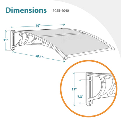 MCombo 40"×40", 40"×80" ,or 40"×120" Window Awning Outdoor Polycarbonate Front Door Patio Cover Garden Canopy 6055-4040/4080/4012