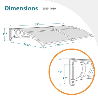 MCombo 40"×40", 40"×80" ,or 40"×120" Window Awning Outdoor Polycarbonate Front Door Patio Cover Garden Canopy 6055-4040/4080/4012