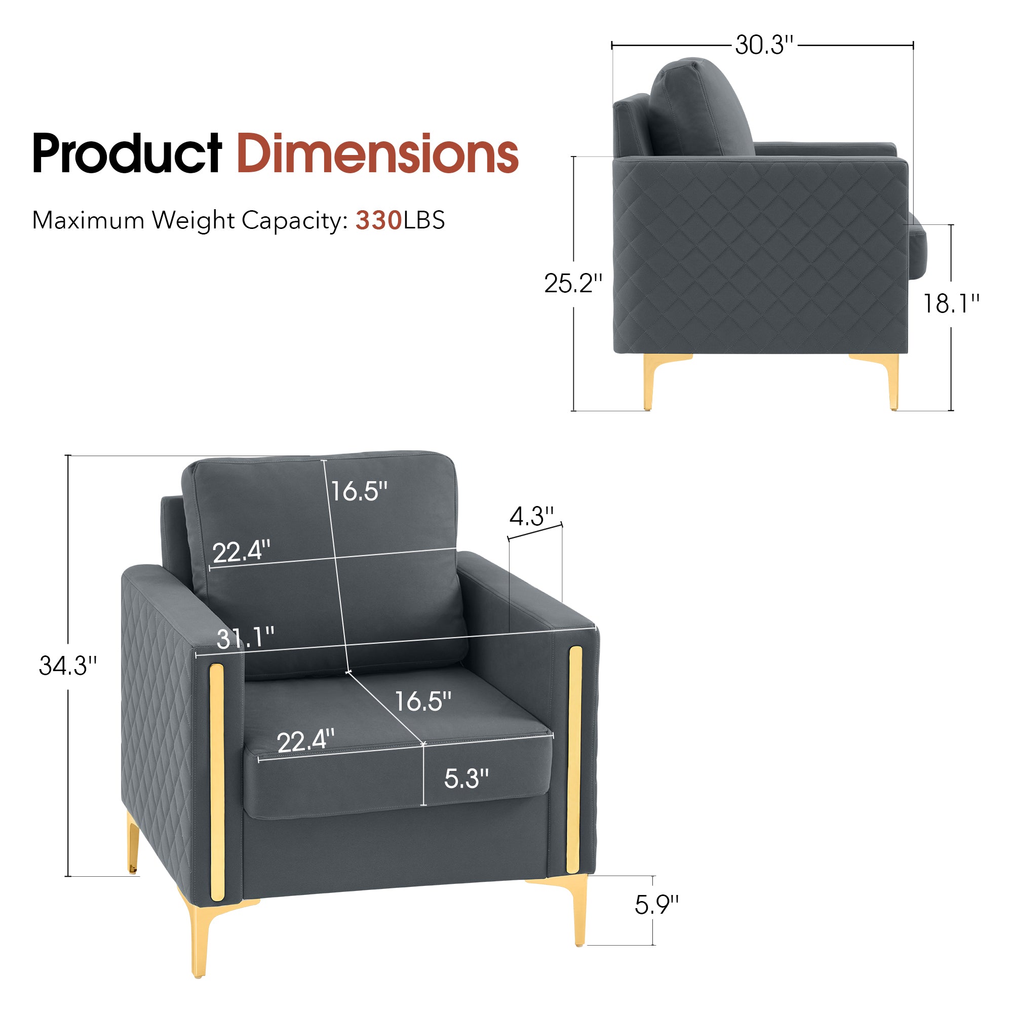 MCombo Accent Club Chair, Leathaire Fabric Upholstered Single Sofa Chairs, Modern Armchair for Living Room Office HQ614