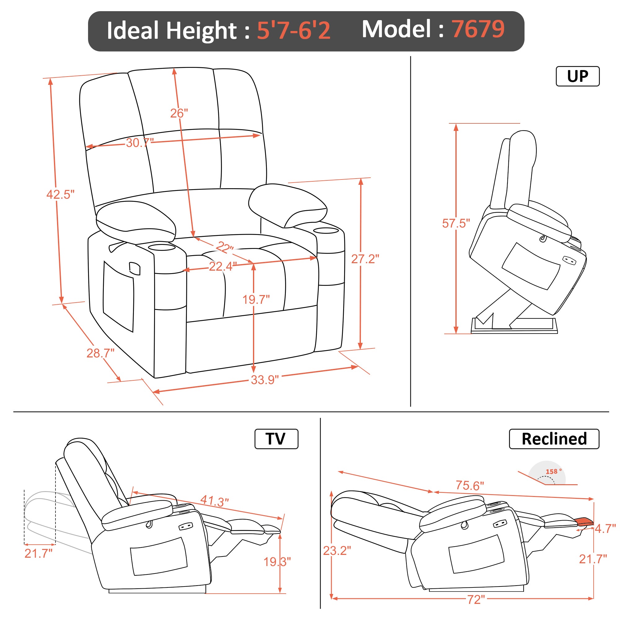 MCombo Medium Dual Motor Power Lift Recliner Chair with Massage and Heat for Elderly People, Infinite Position, Extended Footrest, Faux Leather 7679