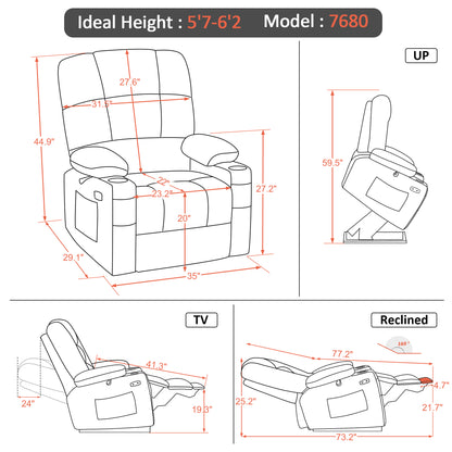 MCombo Dual Motor Large Power Lift Recliner Chair with Massage and Heat for Elderly Big and Tall People, Infinite Position, Extended Footrest, Faux Leather 7680 Series