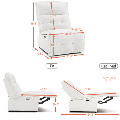 MCombo Armless Power Recliner Sofa with USB Ports, 3.5" Wall Clearance Electric Reclining Sofa Chair for Living Room, 6160-ARL01