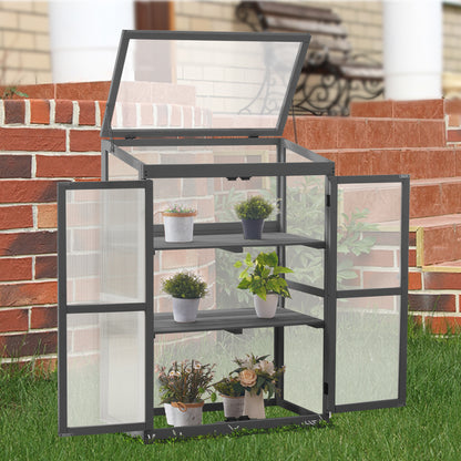 MCombo Greenhouse Wooden Cold Frame Greenhouse, Garden Portable Mini Greenhouse Cabinet, Raised Flower Planter Shelf Protection for Outdoor Indoor Use, 0760