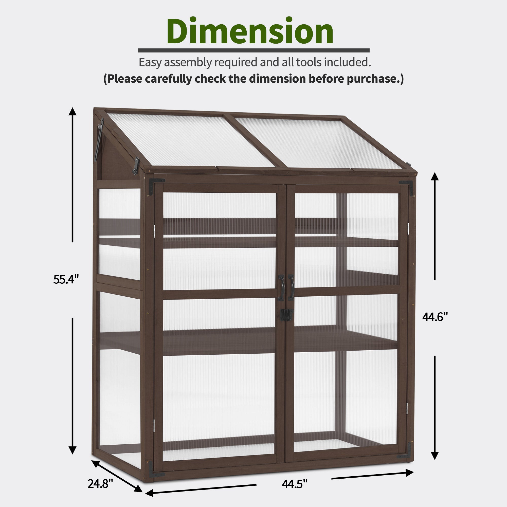 Mcombo Cold Frame Greenhouse, Large Wooden Greenhouse Cabinet, Garden Cold Frame with Adjustable Shelves for Outdoor Indoor Use, 1344