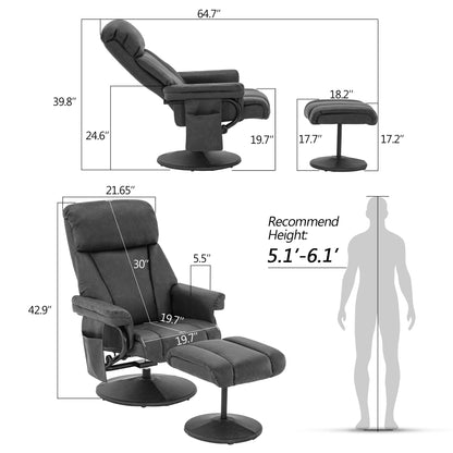 MCombo Swivel Recliner with Ottoman, Reclining Chair with Massage, Faux Leather Lounge Chairs for Living Room Bedroom 4539