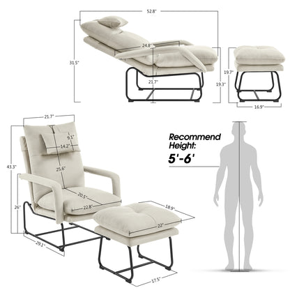 MCombo Accent Recliner with Ottoman, Leathaire Upholstered Armchairs with Adjustable Backrest for Living Room Bedroom 4233