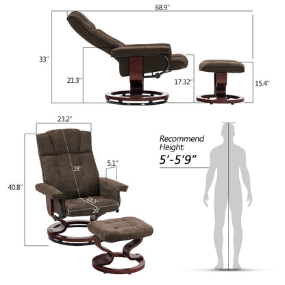 MCombo Swivel Recliner with Ottoman, Manual Recliner Chairs with Wood Base for Living Room Bedroom Office, Chenille Fabric 4919