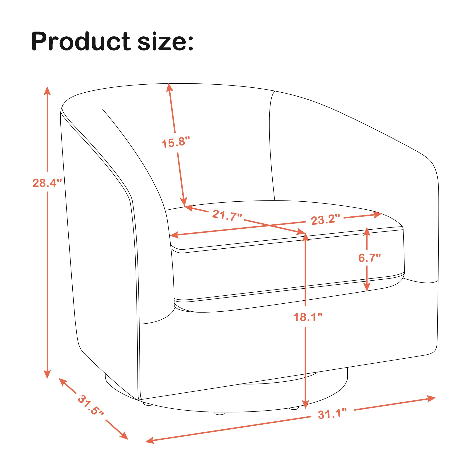 MCombo Swivel Accent Chair, Upholstered Round Barrel chair, Modern Club Armchair for Living Room, Bedroom, Corner 4452