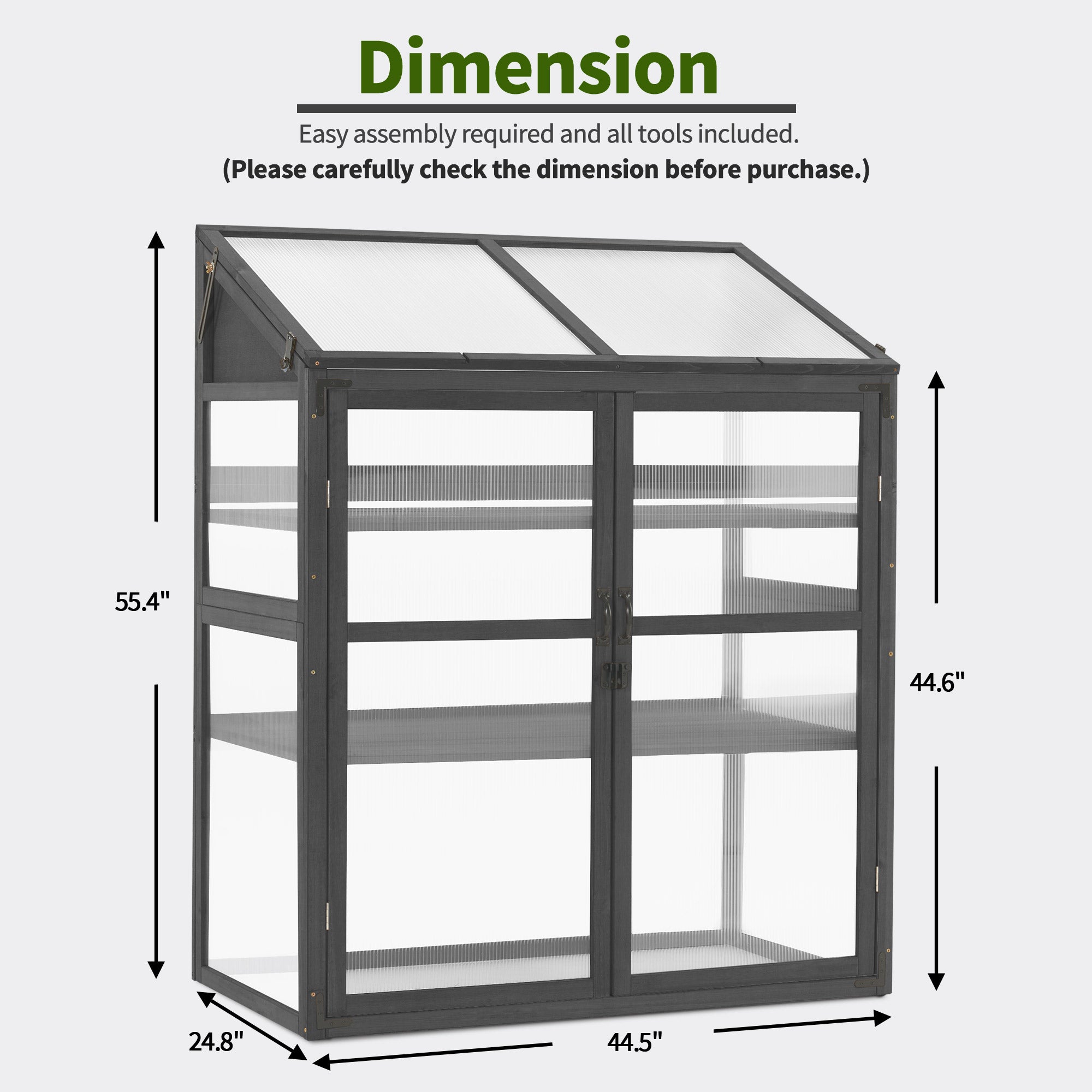 Mcombo Cold Frame Greenhouse, Large Wooden Greenhouse Cabinet, Garden Cold Frame with Adjustable Shelves for Outdoor Indoor Use, 1344