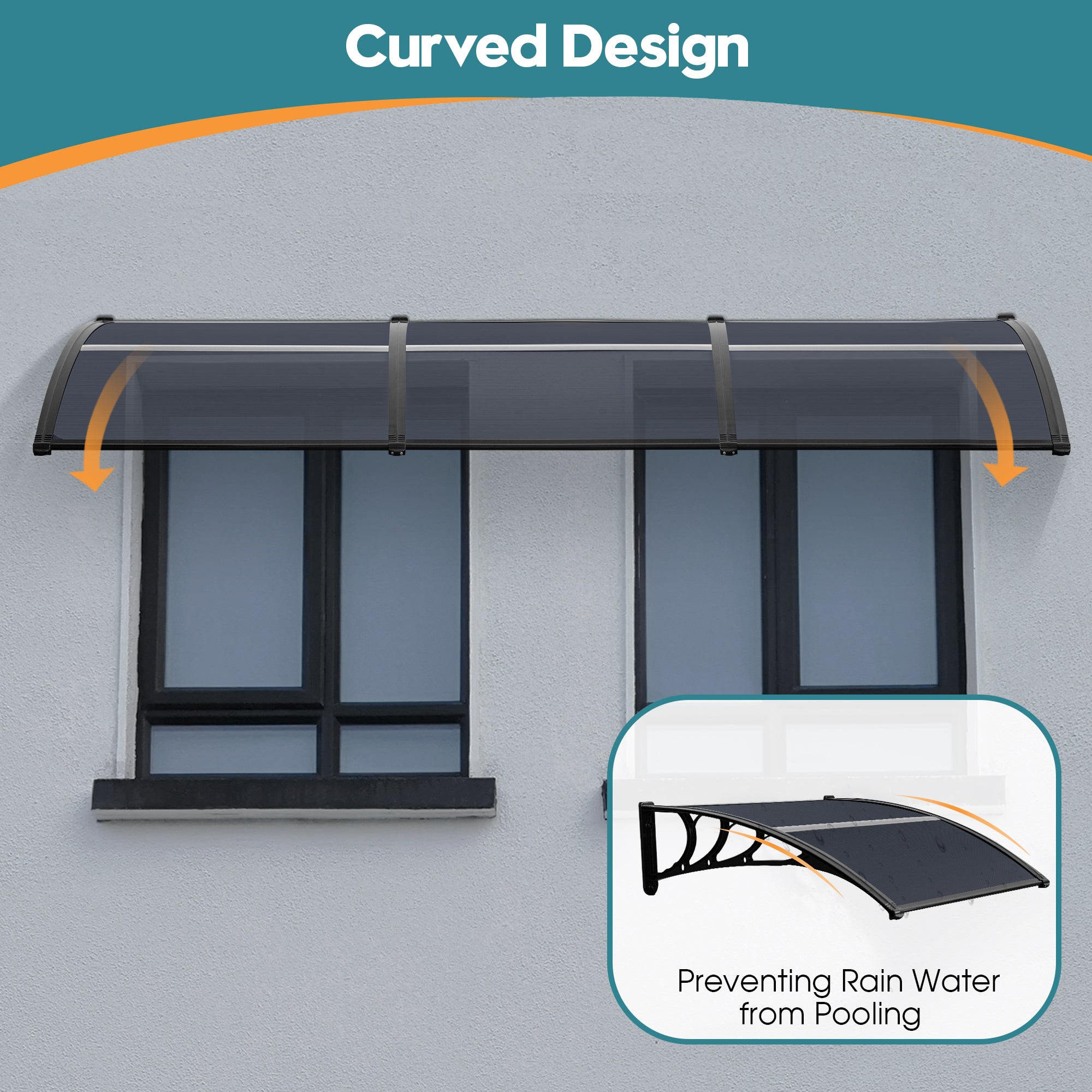 MCombo 40"×40", 40"×80" ,or 40"×120" Window Awning Outdoor Polycarbonate Front Door Patio Cover Garden Canopy 6055-4040/4080/4012