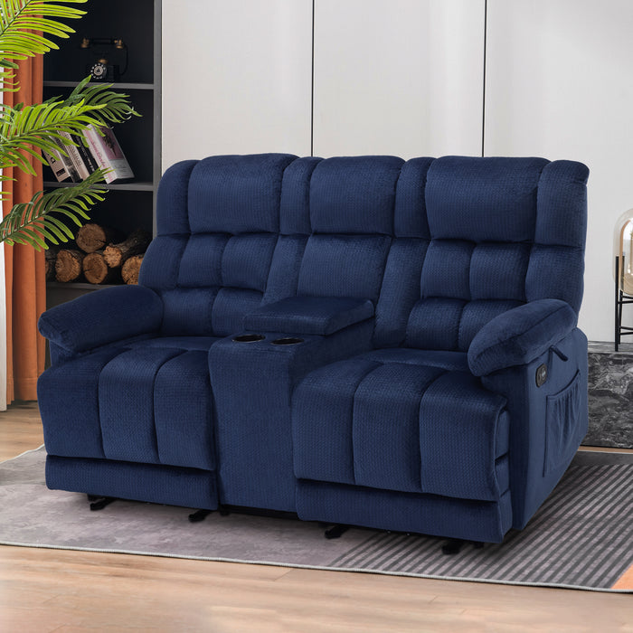 MCombo Fabric Power Loveseat Recliner with Console, Electric Reclining Loveseat Sofa with Heat and Vibration, USB Charge Ports for Living Room 6160-RS6234