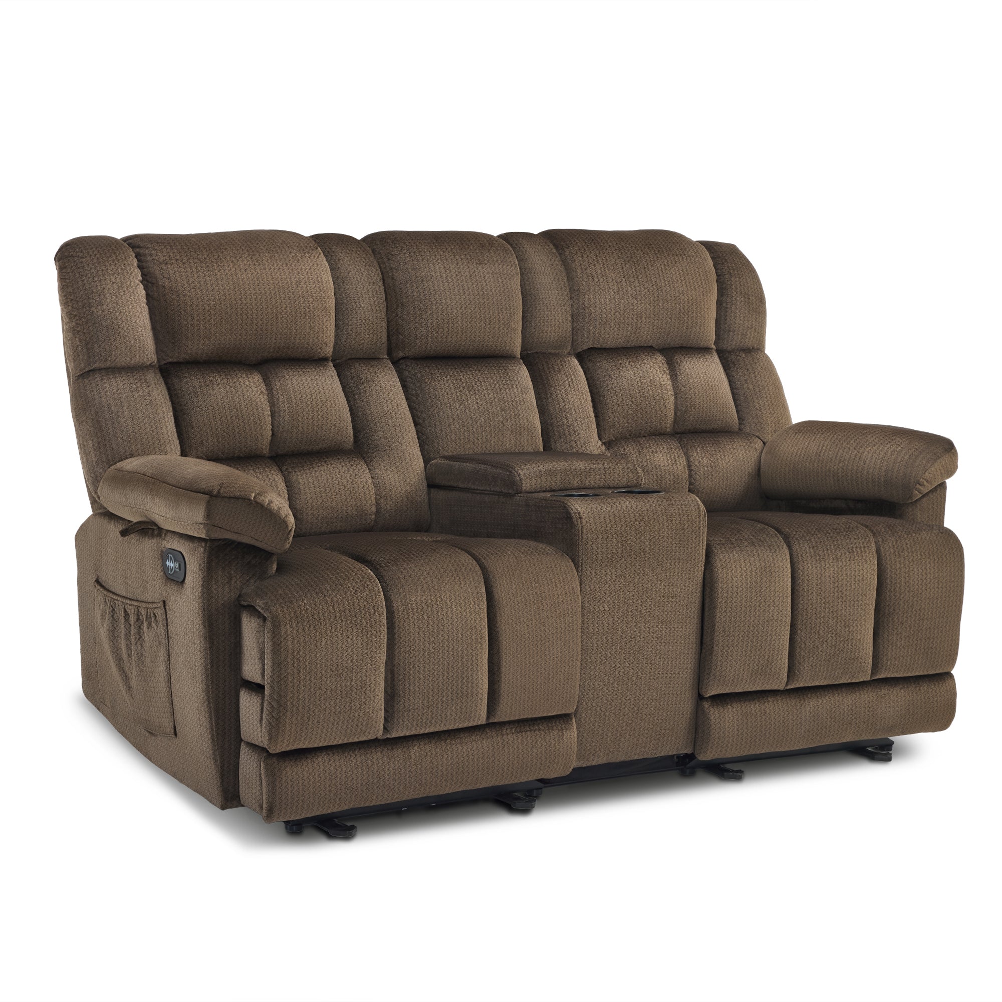 MCombo Fabric Power Loveseat Recliner with Console, Electric Reclining Loveseat Sofa with Heat and Vibration, USB Charge Ports for Living Room 6160-RS6234