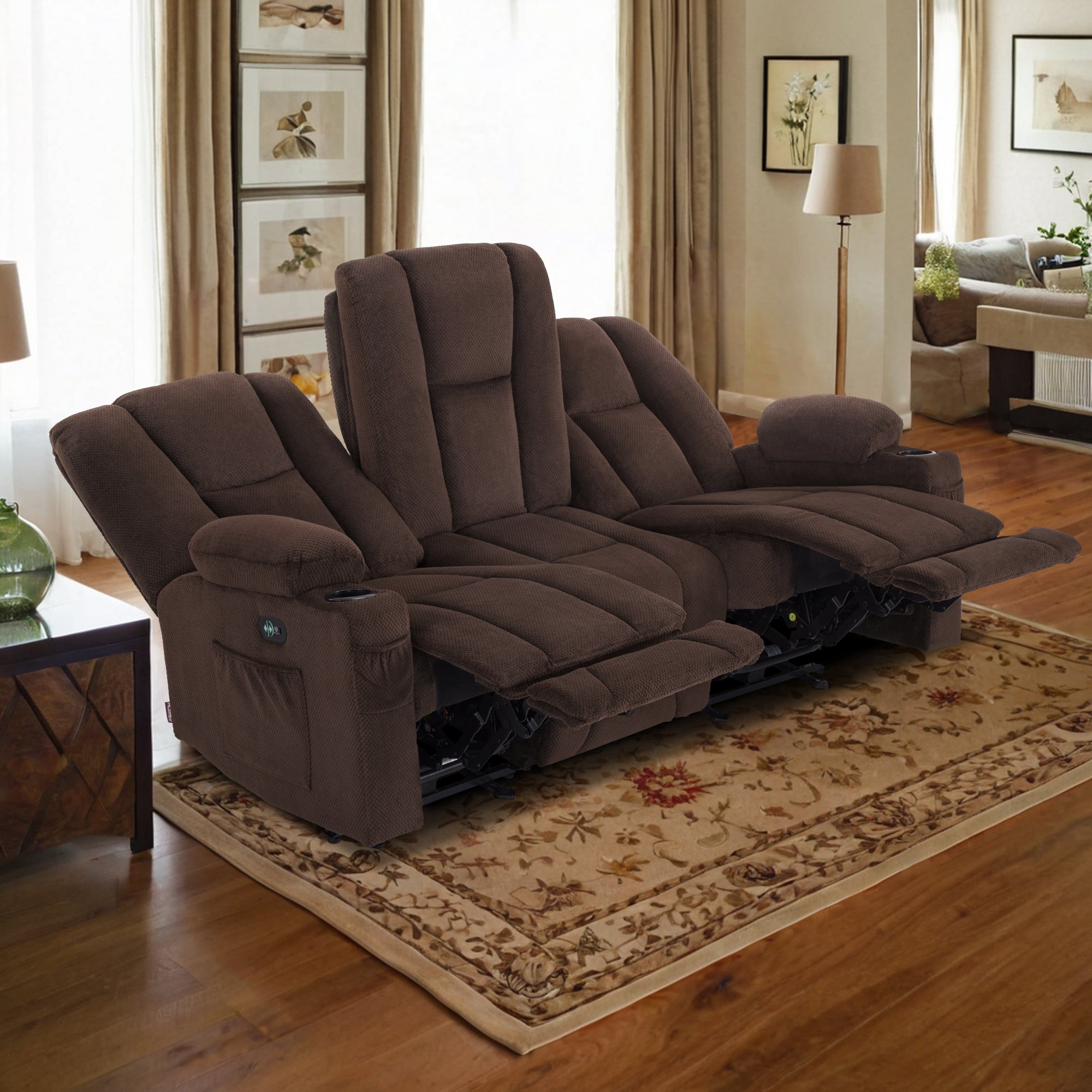 Power Reclining Sofa with Heat and Massage, Fabric 6015