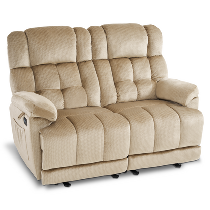 MCombo Fabric Power Loveseat Recliner, Electric Reclining Loveseat Sofa with Heat and Massage, USB Charge Port for Living Room 6237