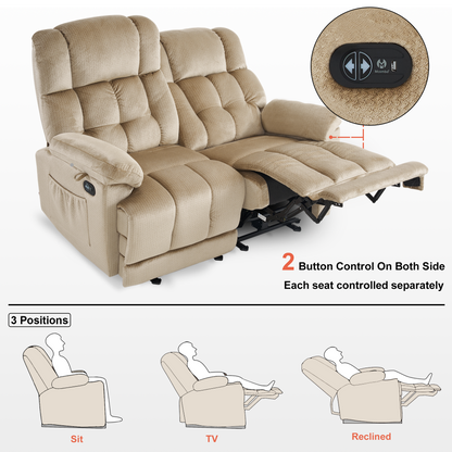 MCombo Fabric Power Loveseat Recliner, Electric Reclining Loveseat Sofa with Heat and Massage, USB Charge Port for Living Room 6237