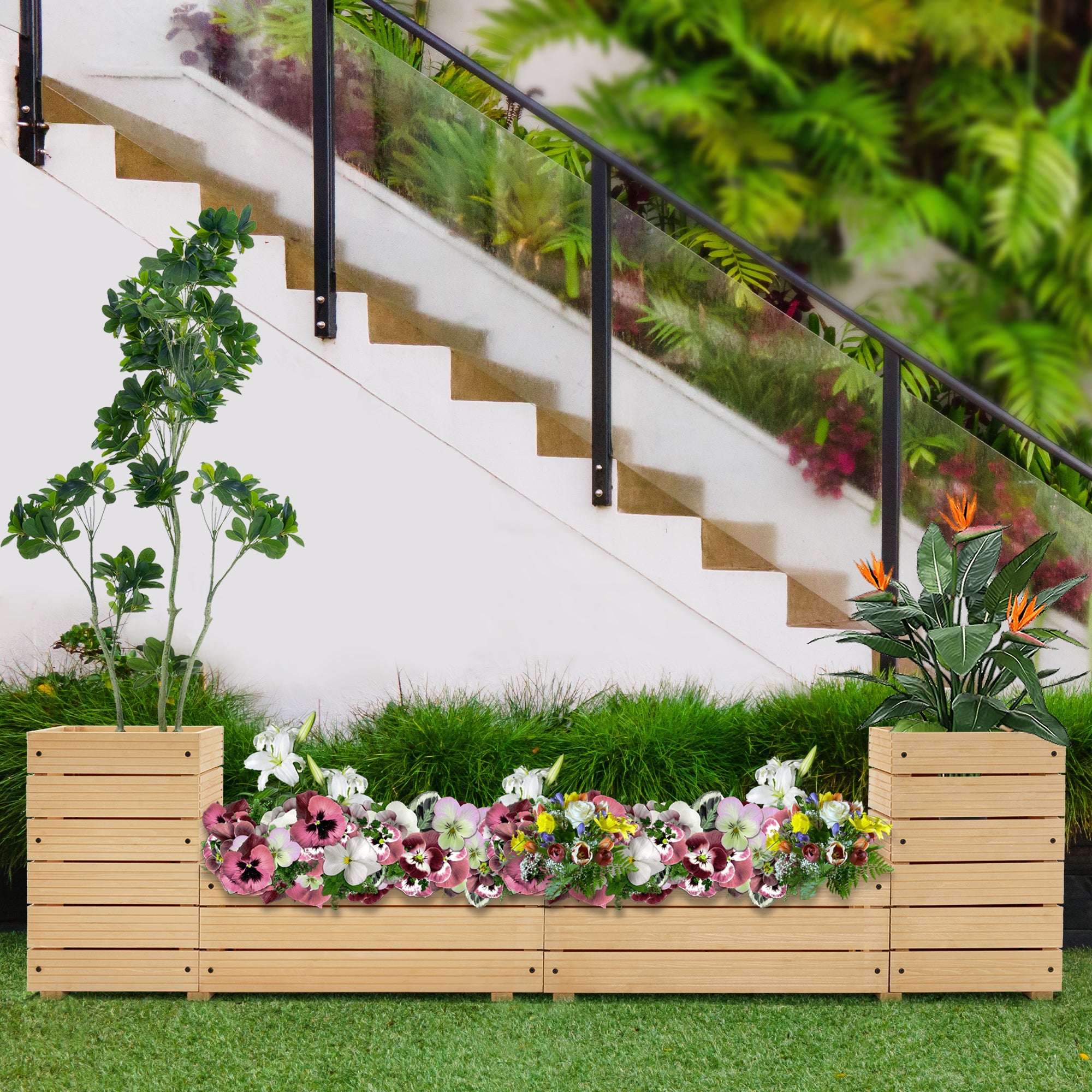 MCombo L Shape Wooden Raised Garden Bed, Outdoor Planter Box Elevated Garden Bed for Vegetables, Herb and Flowers, 0213