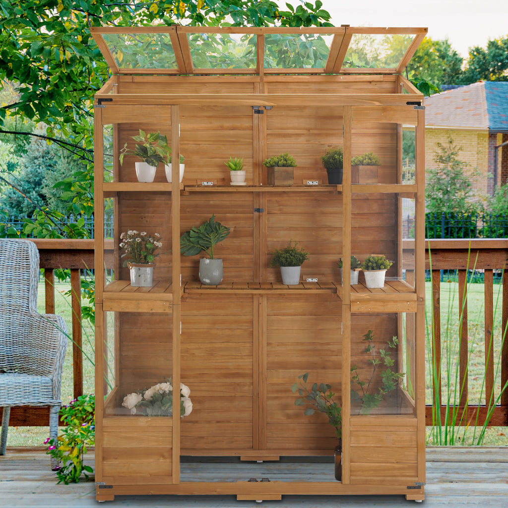 Mcombo Wooden Greenhouse, Walk-in Outdoor Greenhouse with Openable Roo ...