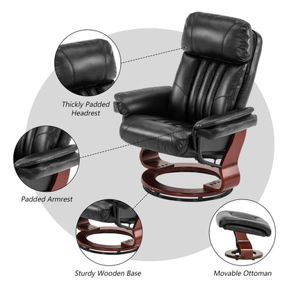 Mcombo Reclining Chairs with Ottoman, 360 Degrees Swivel Recliners with Massage, Faux Leather Ergonomic Lounge Chairs for Living Room Bedroom 4999