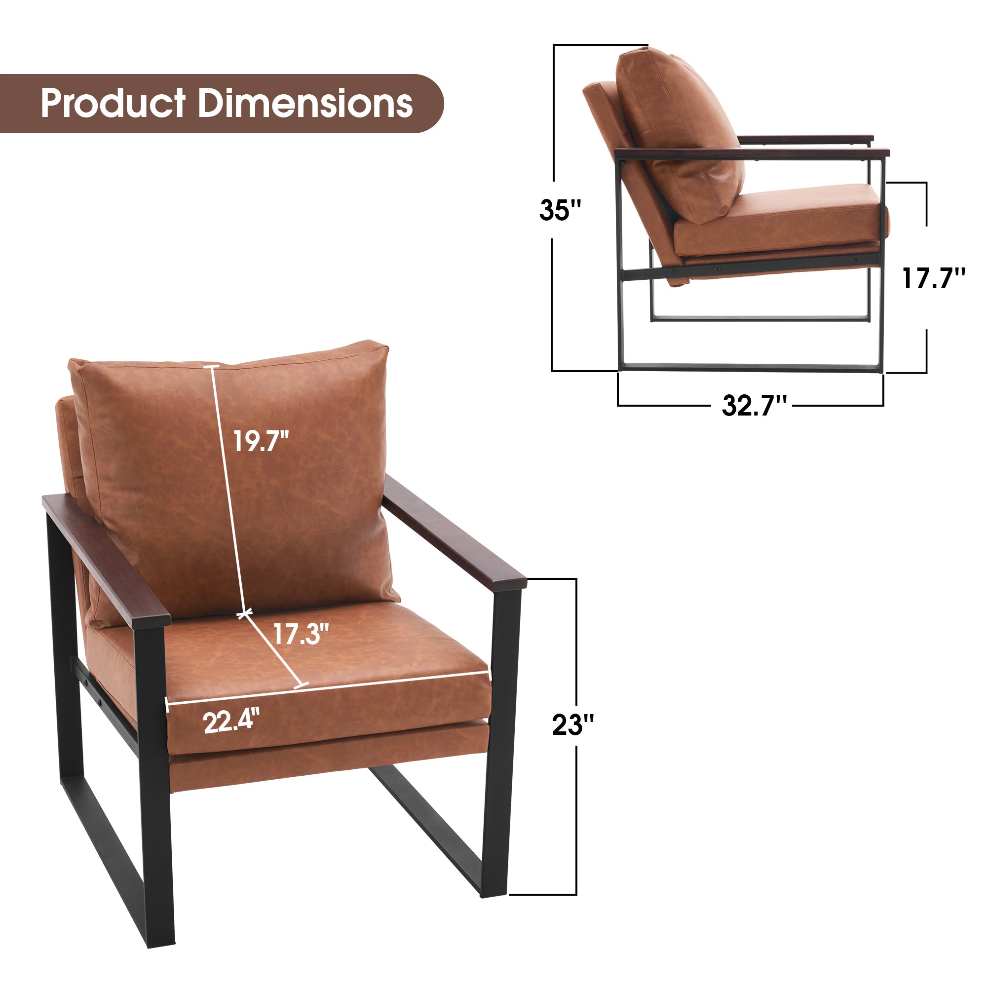 MCombo Modern Accent Chairs, Armchair with Upholstered Cushion, Faux Leather Lounge Chairs for Living Room Bedroom HQ304