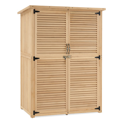 Mcombo Outdoor Wooden Storage Cabinet, Garden Tool Shed with Latch, Outside Tools Wood Cabinet with Double Doors for Patio 0709 & 0808 & 1900