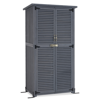 Mcombo Outdoor Wooden Storage Cabinet, Garden Tool Shed with Latch, Outside Tools Wood Cabinet with Double Doors for Patio 0709 & 0808 & 1900