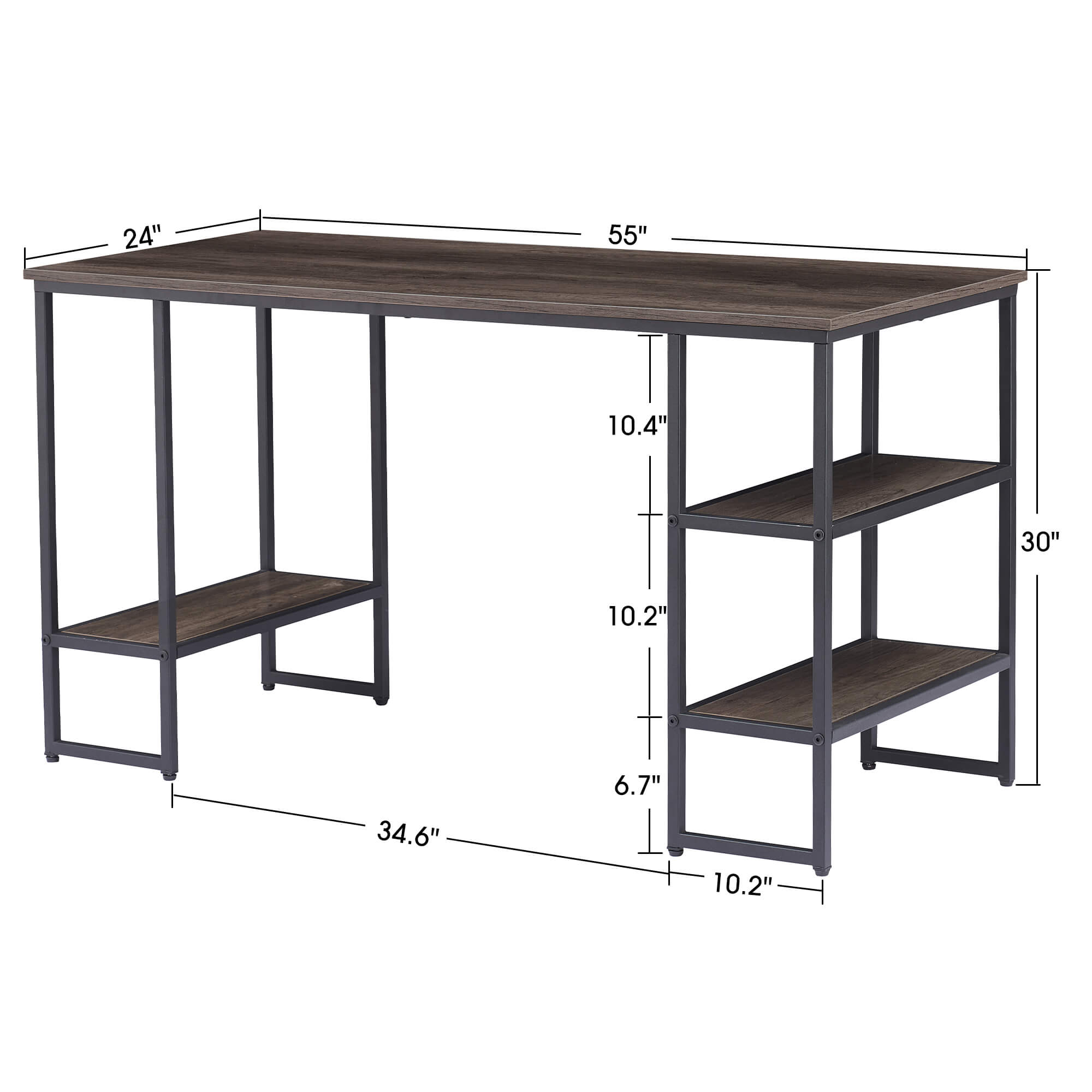 Mcombo Computer Desk Office Desk with 3-Tier Shelves, White Desk for Small Space, Gaming Desk with CPU Stand 6090-DP-114RBL/140MBL/140VIN