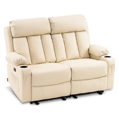 Mcombo Leather Power Loveseat Recliner, Electric Reclining Loveseat Sofa with Heat and Massage, Cup Holders, USB Charge Port for Living Room.6160- 6075