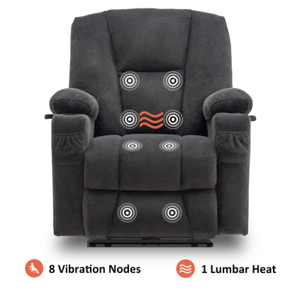 Mcombo Electric Power Recliner Chair with Massage & Heat, Extended Footrest, USB Ports, 2 Side Pockets, Cup Holders, Plush Fabric 8015