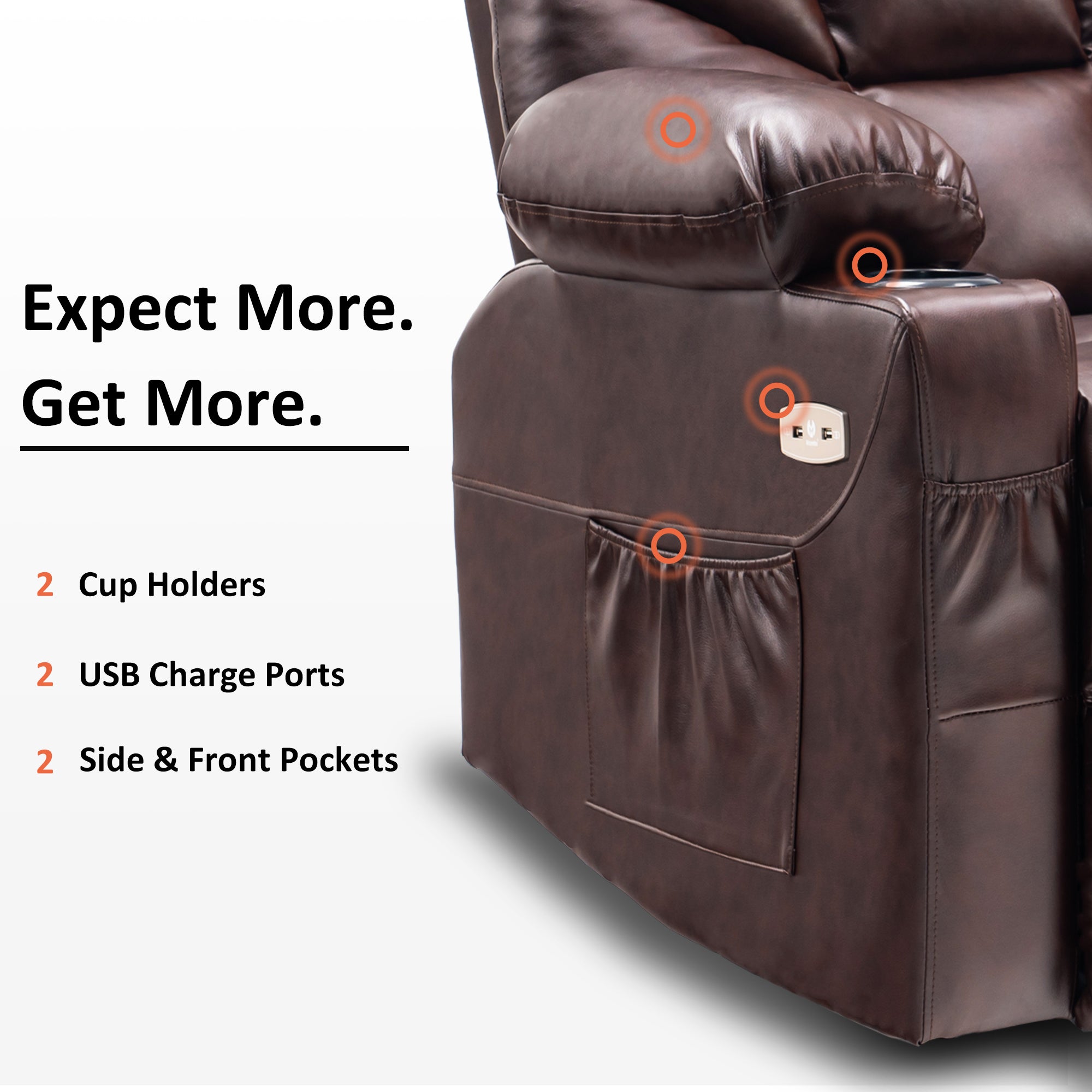 MCombo Manual Glider Rocker Recliner Chair with Cup Holders for Nursery, USB Ports, 2 Side & Front Pockets 8002