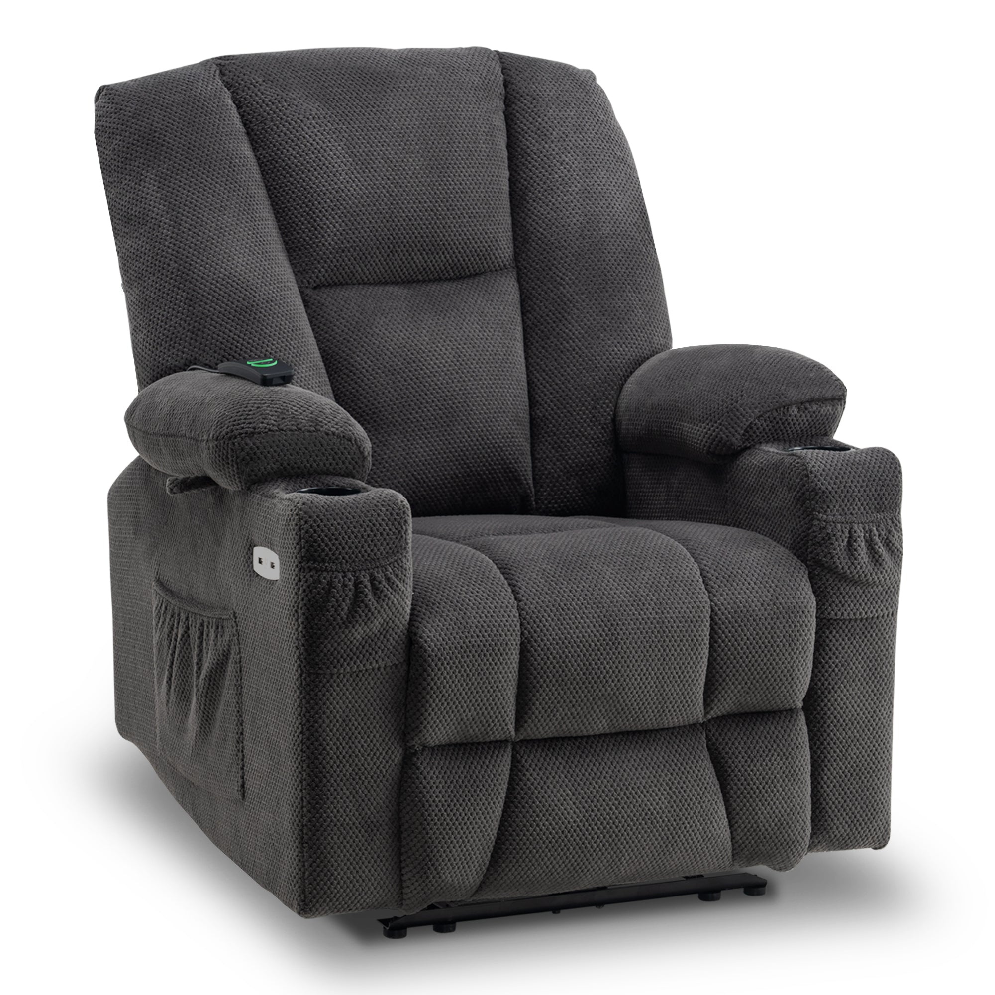 Mcombo Electric Power Recliner Chair with Massage & Heat, Extended Footrest, USB Ports, 2 Side Pockets, Cup Holders, Plush Fabric 8015